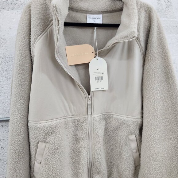 NWT Blogilates Women's Campfire Fleece Full Zip Jacket - Light Taupe XL - Picture 7 of 12